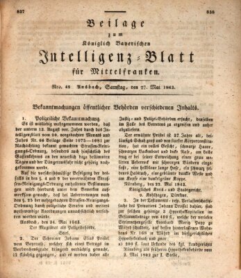 Königlich Bayerisches Intelligenzblatt für Mittelfranken (Ansbacher Intelligenz-Zeitung) Samstag 27. Mai 1843