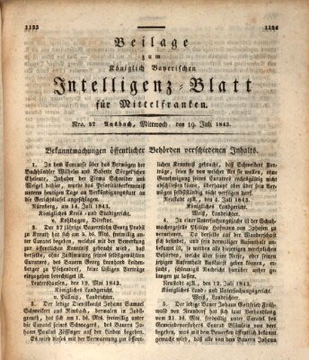 Königlich Bayerisches Intelligenzblatt für Mittelfranken (Ansbacher Intelligenz-Zeitung) Mittwoch 19. Juli 1843