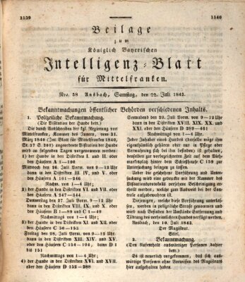 Königlich Bayerisches Intelligenzblatt für Mittelfranken (Ansbacher Intelligenz-Zeitung) Samstag 22. Juli 1843