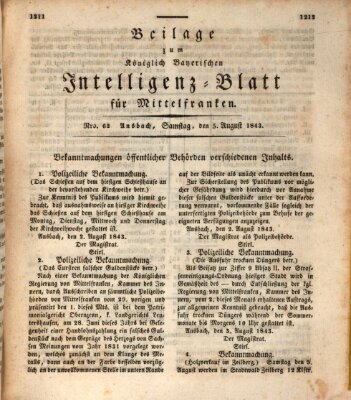 Königlich Bayerisches Intelligenzblatt für Mittelfranken (Ansbacher Intelligenz-Zeitung) Samstag 5. August 1843