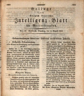 Königlich Bayerisches Intelligenzblatt für Mittelfranken (Ansbacher Intelligenz-Zeitung) Samstag 12. August 1843