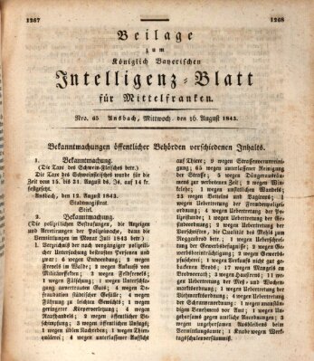 Königlich Bayerisches Intelligenzblatt für Mittelfranken (Ansbacher Intelligenz-Zeitung) Mittwoch 16. August 1843