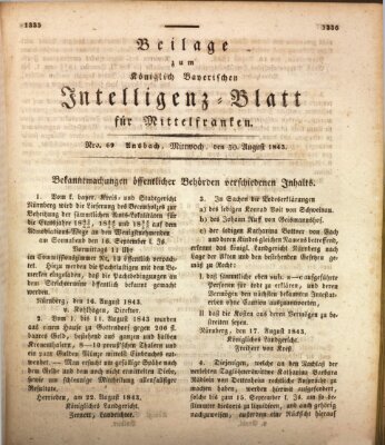 Königlich Bayerisches Intelligenzblatt für Mittelfranken (Ansbacher Intelligenz-Zeitung) Mittwoch 30. August 1843