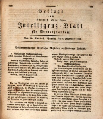 Königlich Bayerisches Intelligenzblatt für Mittelfranken (Ansbacher Intelligenz-Zeitung) Samstag 2. September 1843