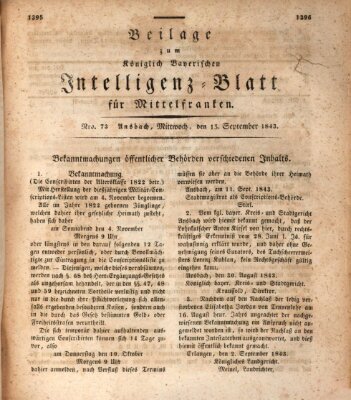 Königlich Bayerisches Intelligenzblatt für Mittelfranken (Ansbacher Intelligenz-Zeitung) Mittwoch 13. September 1843