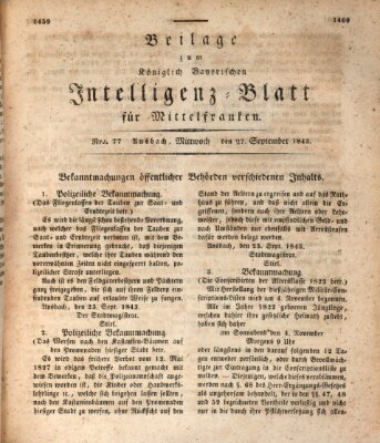 Königlich Bayerisches Intelligenzblatt für Mittelfranken (Ansbacher Intelligenz-Zeitung) Mittwoch 27. September 1843