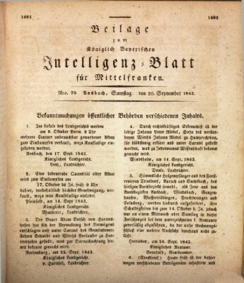 Königlich Bayerisches Intelligenzblatt für Mittelfranken (Ansbacher Intelligenz-Zeitung) Samstag 30. September 1843