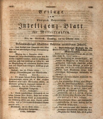 Königlich Bayerisches Intelligenzblatt für Mittelfranken (Ansbacher Intelligenz-Zeitung) Samstag 28. Oktober 1843