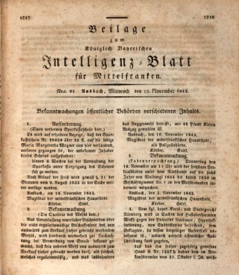 Königlich Bayerisches Intelligenzblatt für Mittelfranken (Ansbacher Intelligenz-Zeitung) Mittwoch 15. November 1843