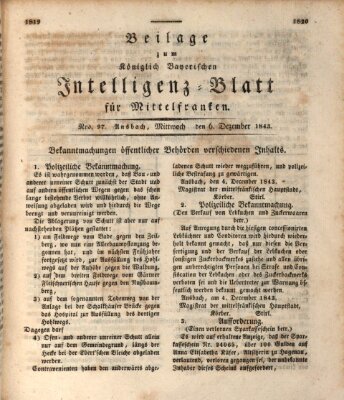 Königlich Bayerisches Intelligenzblatt für Mittelfranken (Ansbacher Intelligenz-Zeitung) Mittwoch 6. Dezember 1843