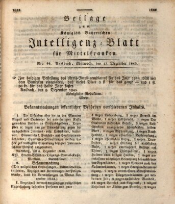 Königlich Bayerisches Intelligenzblatt für Mittelfranken (Ansbacher Intelligenz-Zeitung) Mittwoch 13. Dezember 1843