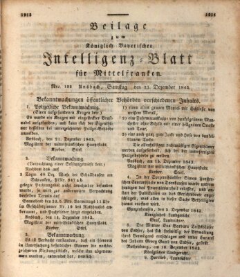 Königlich Bayerisches Intelligenzblatt für Mittelfranken (Ansbacher Intelligenz-Zeitung) Samstag 23. Dezember 1843