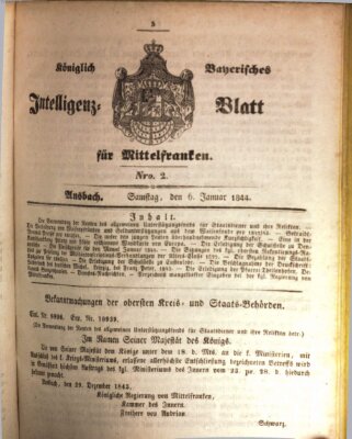 Königlich Bayerisches Intelligenzblatt für Mittelfranken (Ansbacher Intelligenz-Zeitung) Samstag 6. Januar 1844