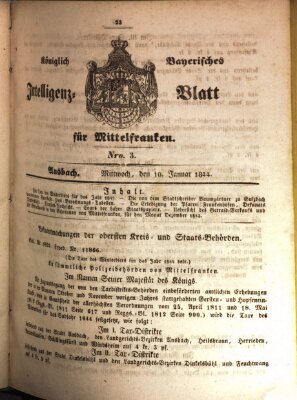 Königlich Bayerisches Intelligenzblatt für Mittelfranken (Ansbacher Intelligenz-Zeitung) Mittwoch 10. Januar 1844