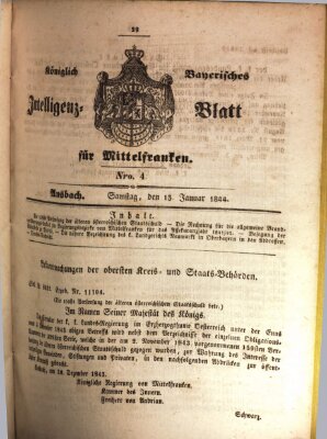 Königlich Bayerisches Intelligenzblatt für Mittelfranken (Ansbacher Intelligenz-Zeitung) Samstag 13. Januar 1844