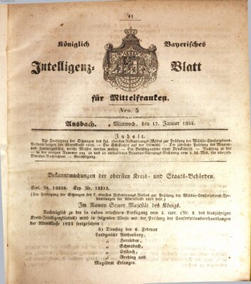 Königlich Bayerisches Intelligenzblatt für Mittelfranken (Ansbacher Intelligenz-Zeitung) Mittwoch 17. Januar 1844