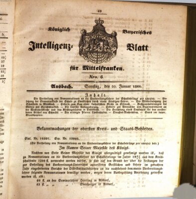 Königlich Bayerisches Intelligenzblatt für Mittelfranken (Ansbacher Intelligenz-Zeitung) Samstag 20. Januar 1844