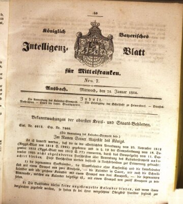 Königlich Bayerisches Intelligenzblatt für Mittelfranken (Ansbacher Intelligenz-Zeitung) Mittwoch 24. Januar 1844