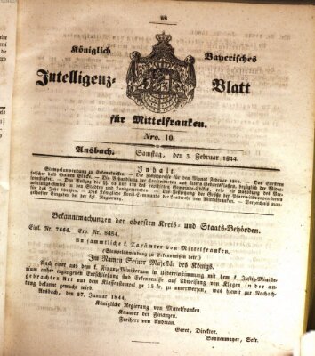 Königlich Bayerisches Intelligenzblatt für Mittelfranken (Ansbacher Intelligenz-Zeitung) Samstag 3. Februar 1844