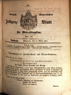 Königlich Bayerisches Intelligenzblatt für Mittelfranken (Ansbacher Intelligenz-Zeitung) Mittwoch 6. März 1844