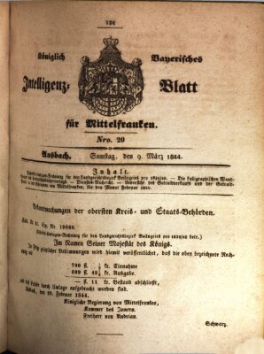 Königlich Bayerisches Intelligenzblatt für Mittelfranken (Ansbacher Intelligenz-Zeitung) Samstag 9. März 1844