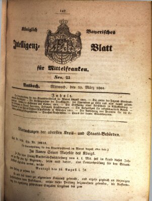 Königlich Bayerisches Intelligenzblatt für Mittelfranken (Ansbacher Intelligenz-Zeitung) Mittwoch 20. März 1844