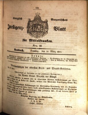 Königlich Bayerisches Intelligenzblatt für Mittelfranken (Ansbacher Intelligenz-Zeitung) Samstag 30. März 1844