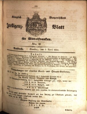 Königlich Bayerisches Intelligenzblatt für Mittelfranken (Ansbacher Intelligenz-Zeitung) Samstag 6. April 1844