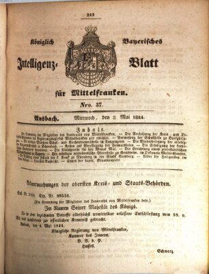 Königlich Bayerisches Intelligenzblatt für Mittelfranken (Ansbacher Intelligenz-Zeitung) Mittwoch 8. Mai 1844