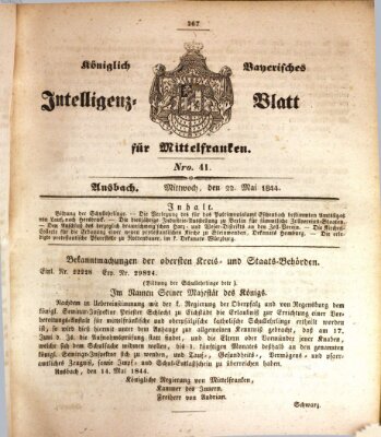 Königlich Bayerisches Intelligenzblatt für Mittelfranken (Ansbacher Intelligenz-Zeitung) Mittwoch 22. Mai 1844