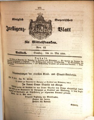 Königlich Bayerisches Intelligenzblatt für Mittelfranken (Ansbacher Intelligenz-Zeitung) Samstag 25. Mai 1844