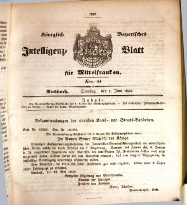 Königlich Bayerisches Intelligenzblatt für Mittelfranken (Ansbacher Intelligenz-Zeitung) Samstag 1. Juni 1844