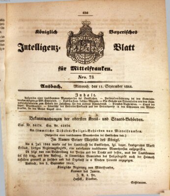 Königlich Bayerisches Intelligenzblatt für Mittelfranken (Ansbacher Intelligenz-Zeitung) Mittwoch 11. September 1844