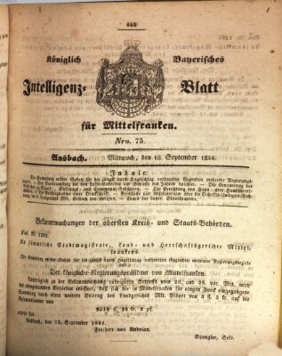 Königlich Bayerisches Intelligenzblatt für Mittelfranken (Ansbacher Intelligenz-Zeitung) Mittwoch 18. September 1844