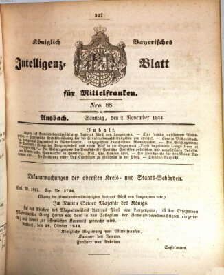 Königlich Bayerisches Intelligenzblatt für Mittelfranken (Ansbacher Intelligenz-Zeitung) Samstag 2. November 1844
