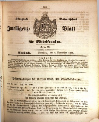 Königlich Bayerisches Intelligenzblatt für Mittelfranken (Ansbacher Intelligenz-Zeitung) Samstag 9. November 1844