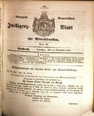 Königlich Bayerisches Intelligenzblatt für Mittelfranken (Ansbacher Intelligenz-Zeitung) Samstag 23. November 1844