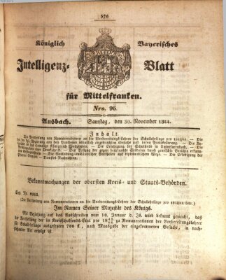 Königlich Bayerisches Intelligenzblatt für Mittelfranken (Ansbacher Intelligenz-Zeitung) Samstag 30. November 1844