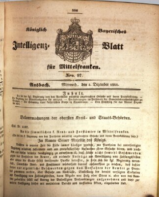 Königlich Bayerisches Intelligenzblatt für Mittelfranken (Ansbacher Intelligenz-Zeitung) Mittwoch 4. Dezember 1844