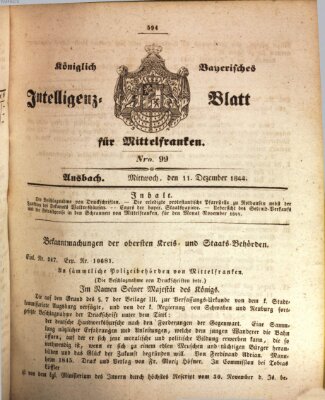 Königlich Bayerisches Intelligenzblatt für Mittelfranken (Ansbacher Intelligenz-Zeitung) Mittwoch 11. Dezember 1844