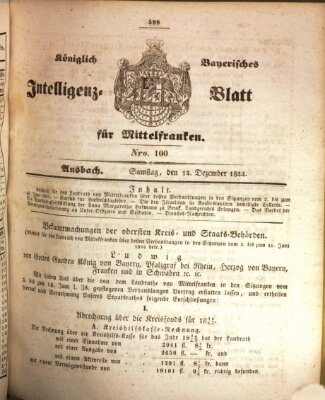 Königlich Bayerisches Intelligenzblatt für Mittelfranken (Ansbacher Intelligenz-Zeitung) Samstag 14. Dezember 1844