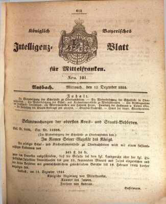 Königlich Bayerisches Intelligenzblatt für Mittelfranken (Ansbacher Intelligenz-Zeitung) Mittwoch 18. Dezember 1844