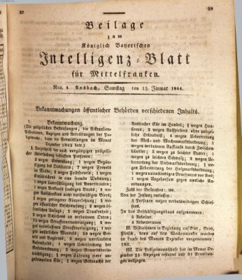 Königlich Bayerisches Intelligenzblatt für Mittelfranken (Ansbacher Intelligenz-Zeitung) Samstag 13. Januar 1844