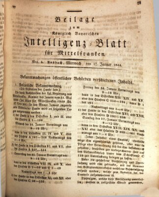 Königlich Bayerisches Intelligenzblatt für Mittelfranken (Ansbacher Intelligenz-Zeitung) Mittwoch 17. Januar 1844