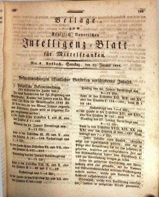 Königlich Bayerisches Intelligenzblatt für Mittelfranken (Ansbacher Intelligenz-Zeitung) Samstag 20. Januar 1844