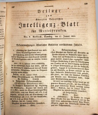 Königlich Bayerisches Intelligenzblatt für Mittelfranken (Ansbacher Intelligenz-Zeitung) Samstag 27. Januar 1844