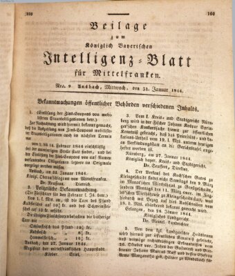 Königlich Bayerisches Intelligenzblatt für Mittelfranken (Ansbacher Intelligenz-Zeitung) Mittwoch 31. Januar 1844