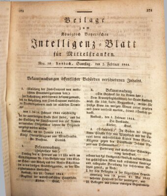 Königlich Bayerisches Intelligenzblatt für Mittelfranken (Ansbacher Intelligenz-Zeitung) Samstag 3. Februar 1844