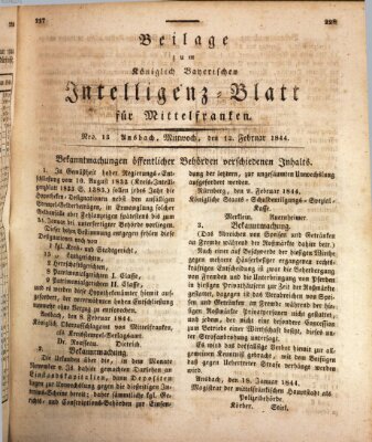 Königlich Bayerisches Intelligenzblatt für Mittelfranken (Ansbacher Intelligenz-Zeitung) Mittwoch 14. Februar 1844