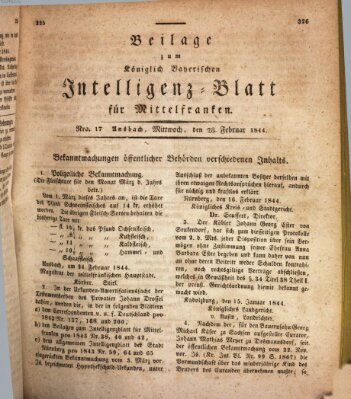 Königlich Bayerisches Intelligenzblatt für Mittelfranken (Ansbacher Intelligenz-Zeitung) Mittwoch 28. Februar 1844